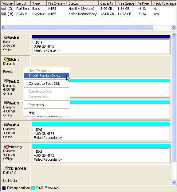 Import the Foreign disk into the Disk Group